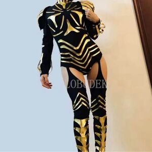 Black and Gold Bodysuit with Cutout Design